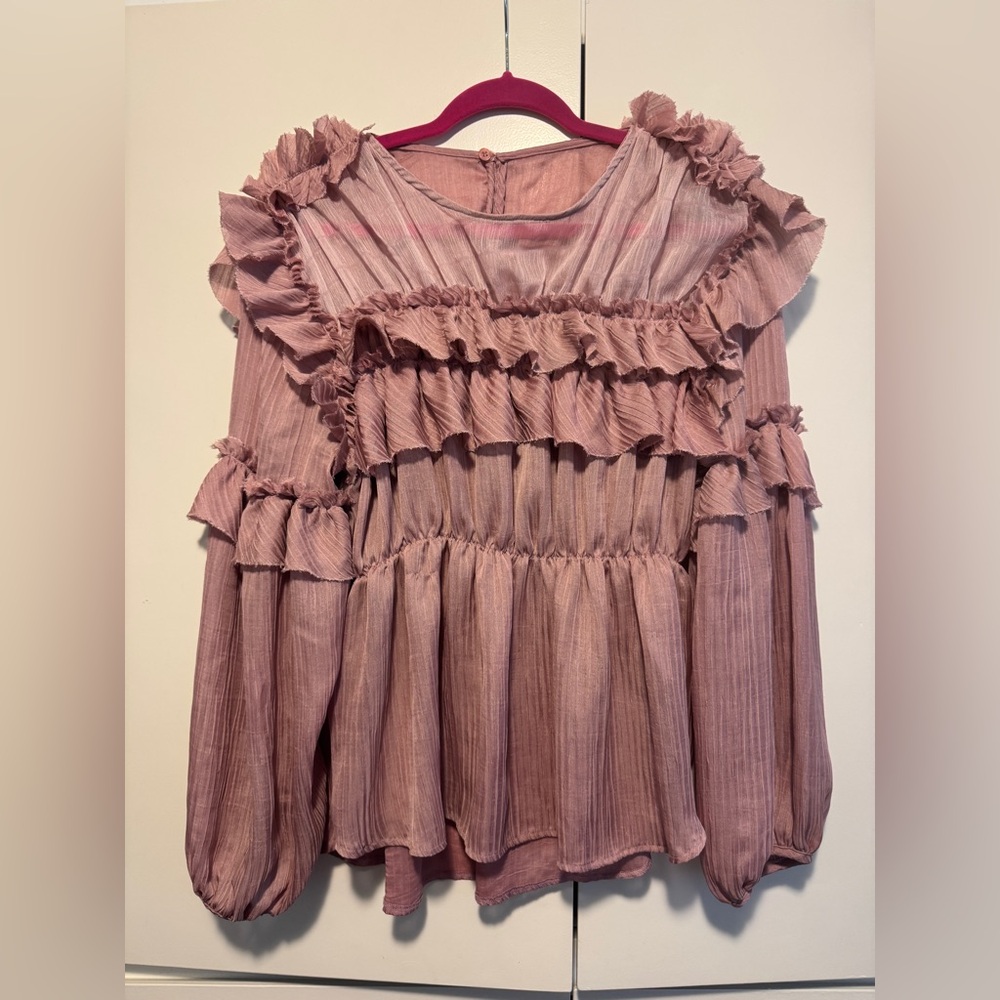 Style Nanda Ruffled Pink Blouse from Korea
